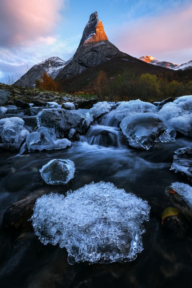 Golden Peak Icy Stream by Daniel Gastager — canvas wall art