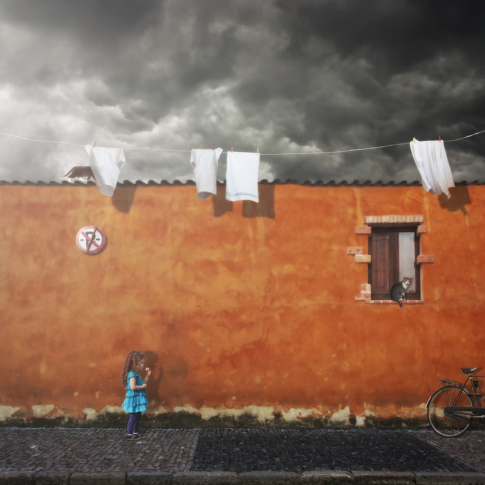 Orange Wall Laundry Day by Martin Marcisovsky — canvas wall art
