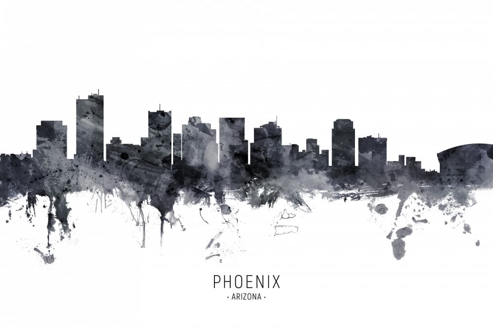 Phoenix Skyline Watercolor by Michael Tompsett — canvas wall art
