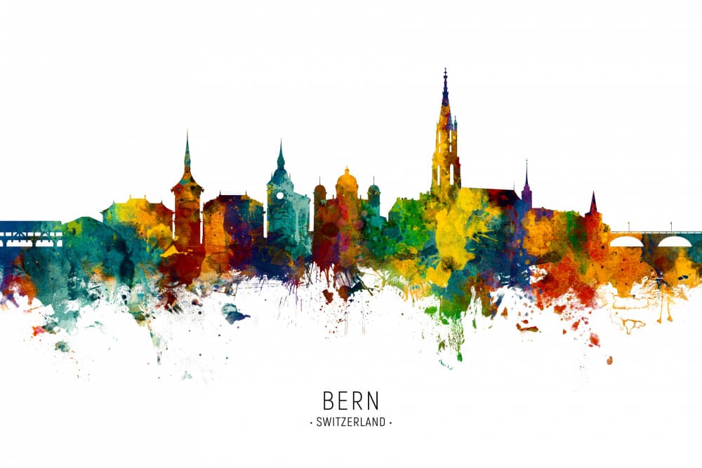Watercolor Bern Skyline by Michael Tompsett — canvas wall art