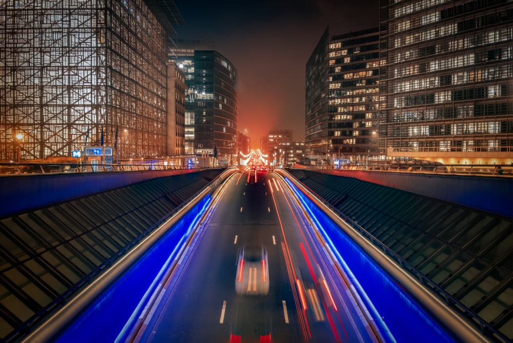 Dynamic City Night by Adrian Popan — canvas wall art