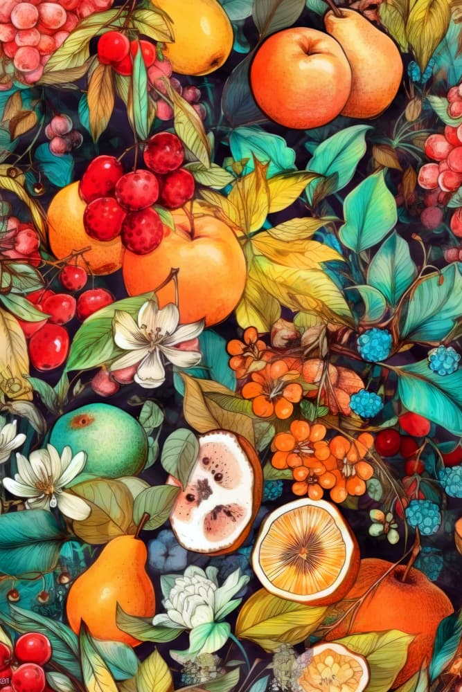 Flowers and fruits 3 by Justyna Jaszke — canvas wall art