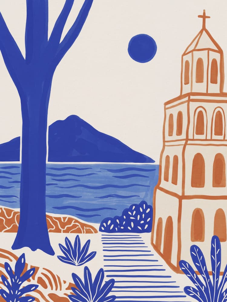 Blue Mediterranean Tower by Andreas Magnusson — canvas wall art