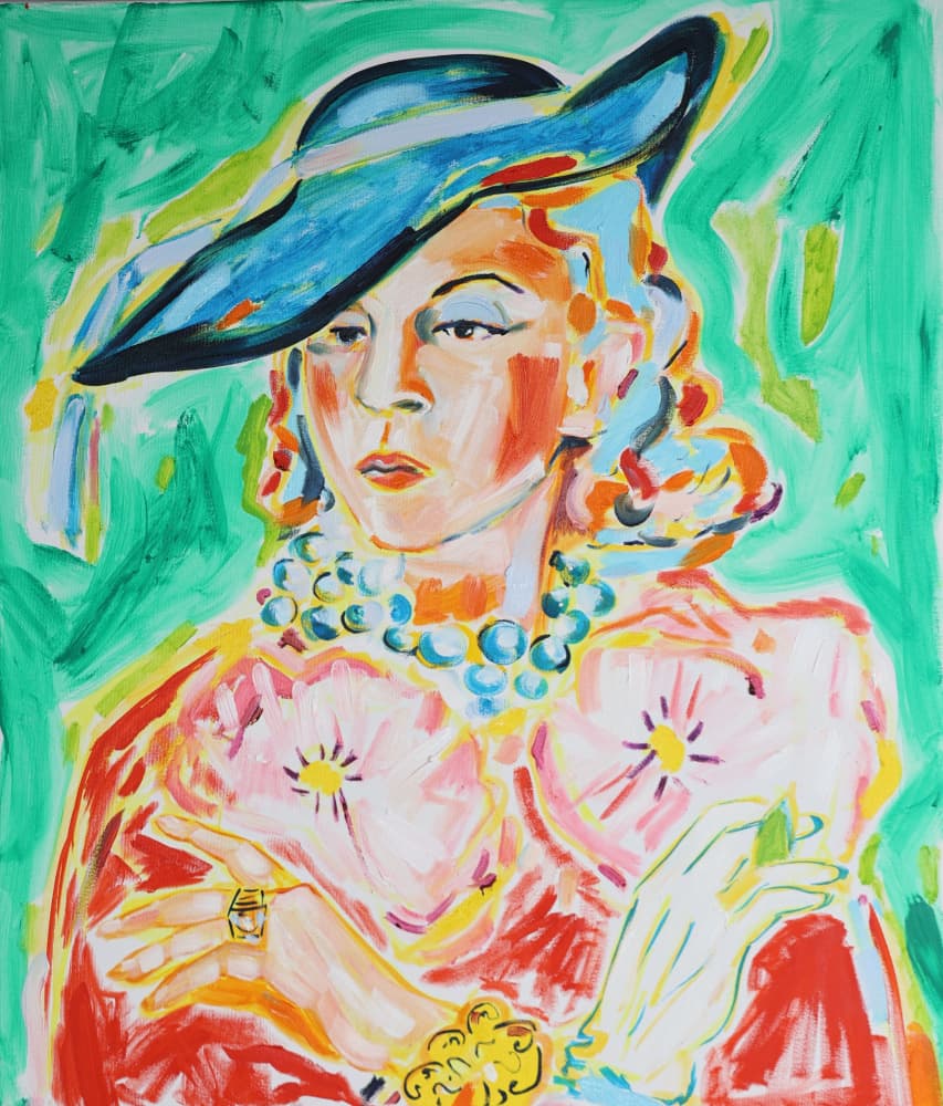 Elegant Lady Blue Hat by Tamara Jare — canvas wall art