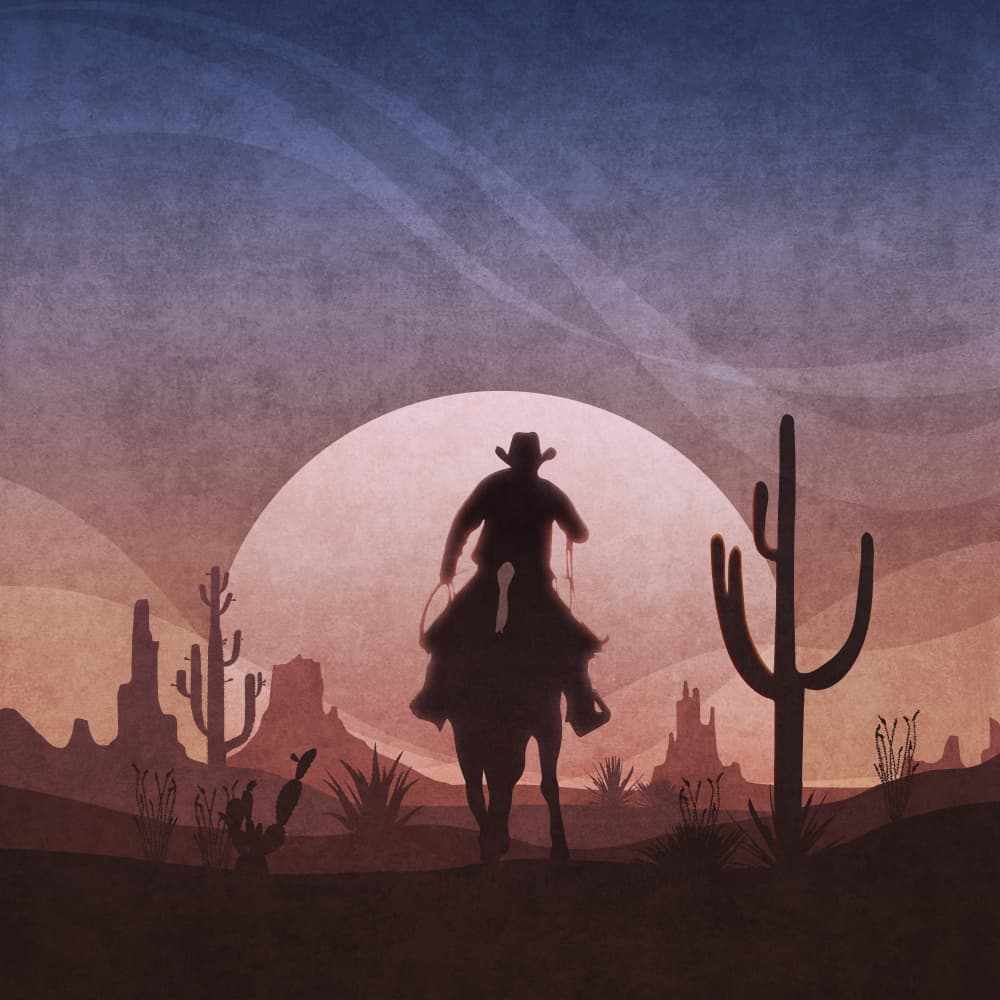 Desert Cowboy Sunset by Emel Tunaboylu — canvas wall art