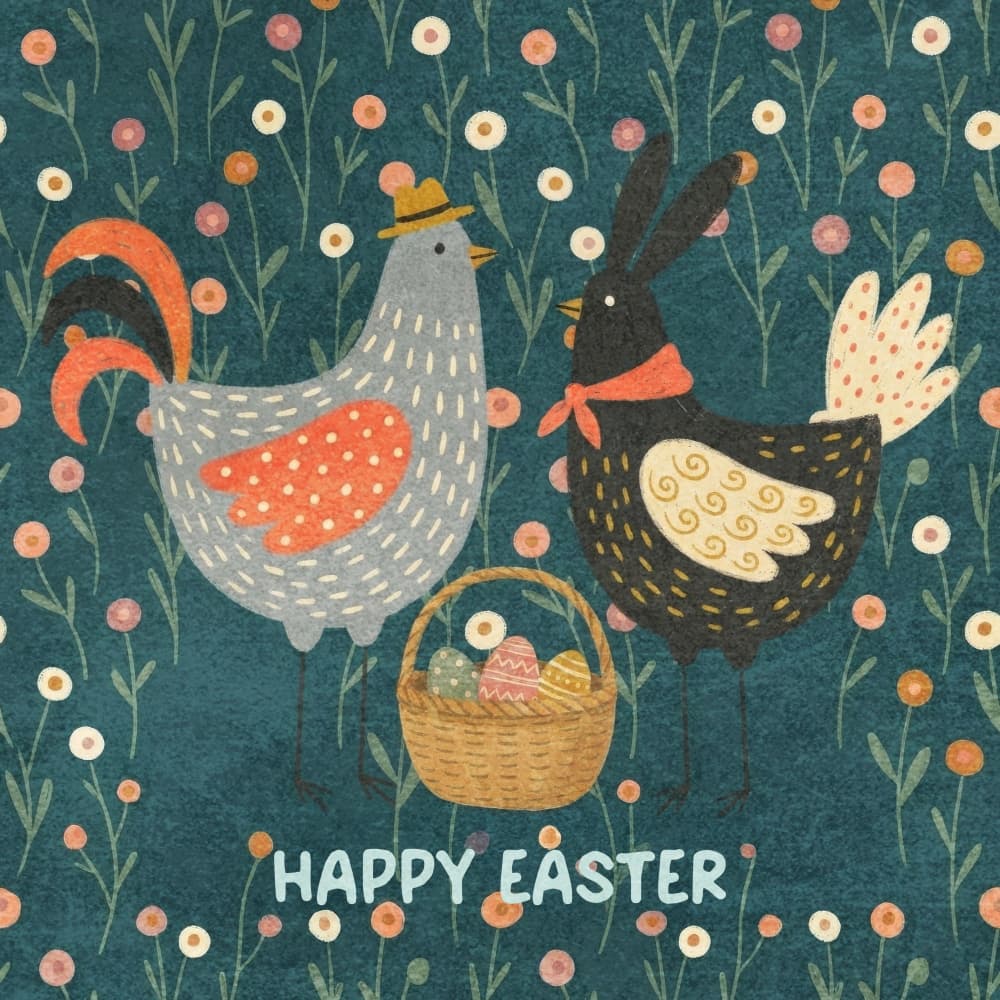 Easter Chicken And Bunny by Emel Tunaboylu — canvas wall art