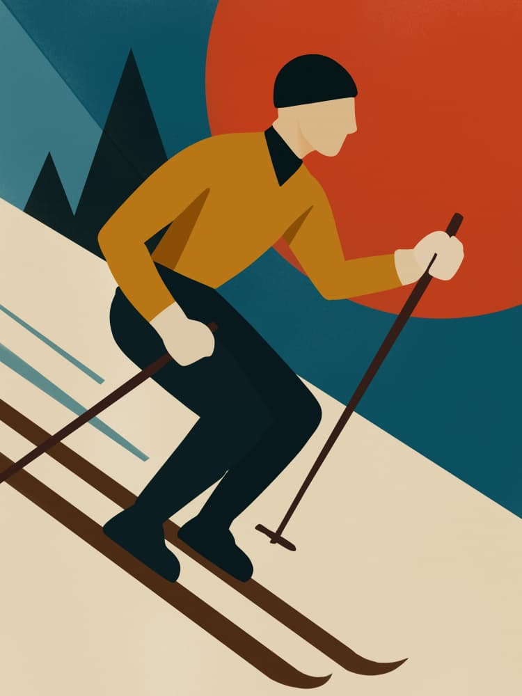 Retro Ski Action by Little Dean — canvas wall art