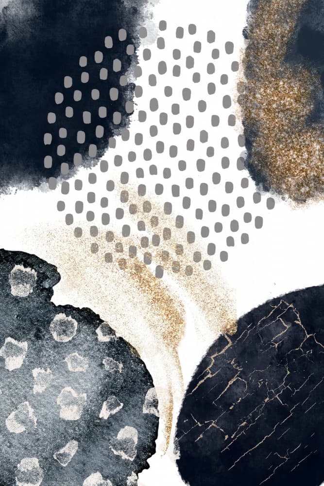 Abstract Navy Gold Dots by Sally Ann Moss — canvas wall art