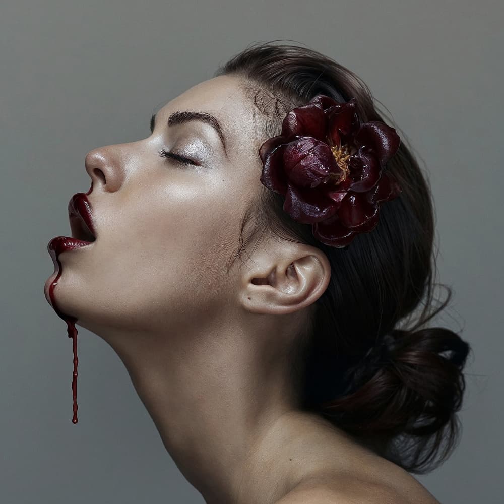 Crimson Lips and Bloom by DDiArte — canvas wall art