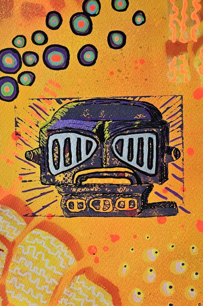 Vibrant Robot Character by Olea Huuska — canvas wall art