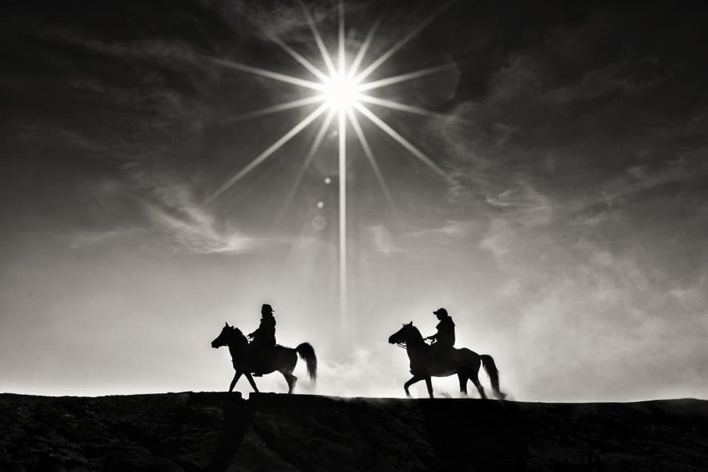 Horseback Riders Sunburst by Gatot Herliyanto — canvas wall art