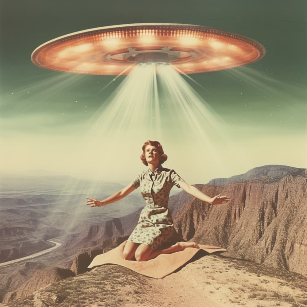 Retro UFO Abduction by Samantha Hearn — canvas wall art