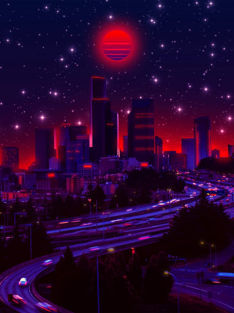 Red Sun Cyber City by Ritvik takkar — canvas wall art