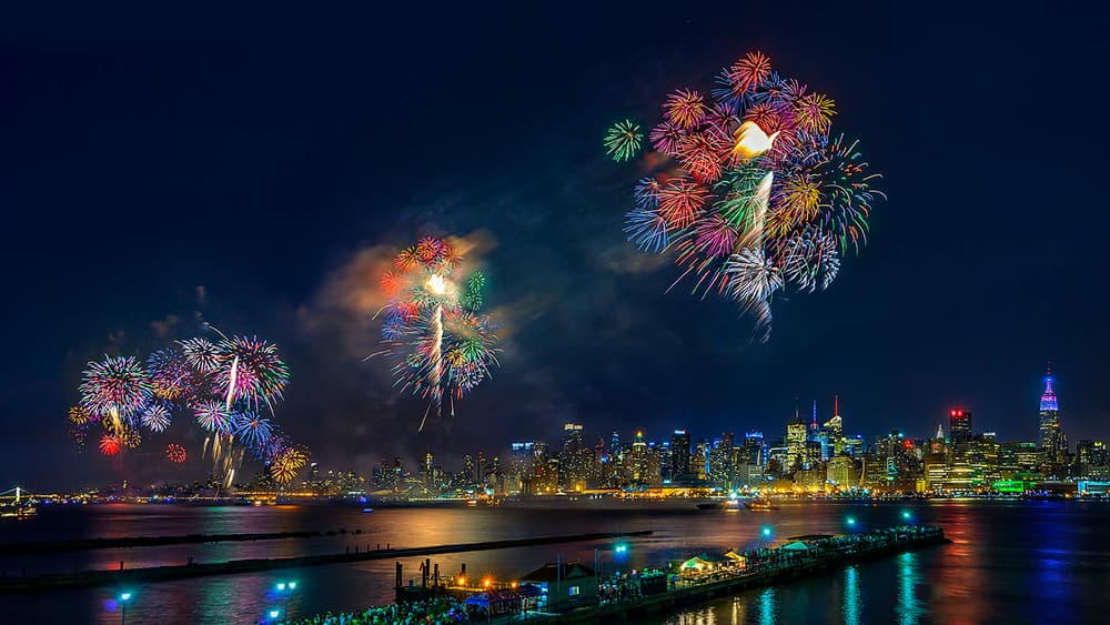 Spectacular City Fireworks by Hua Zhu — canvas wall art