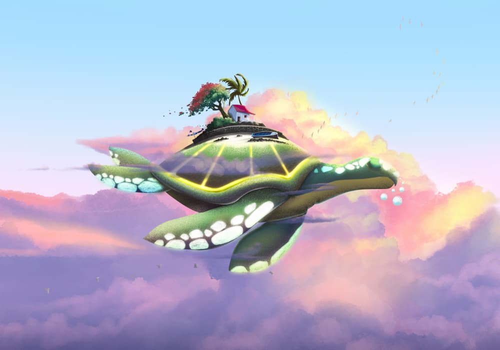 Flying Turtle Island by Fadil Roze — canvas wall art