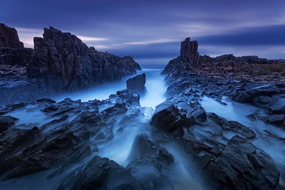 Misty Coastal Rocks by Jingshu Zhu — canvas wall art