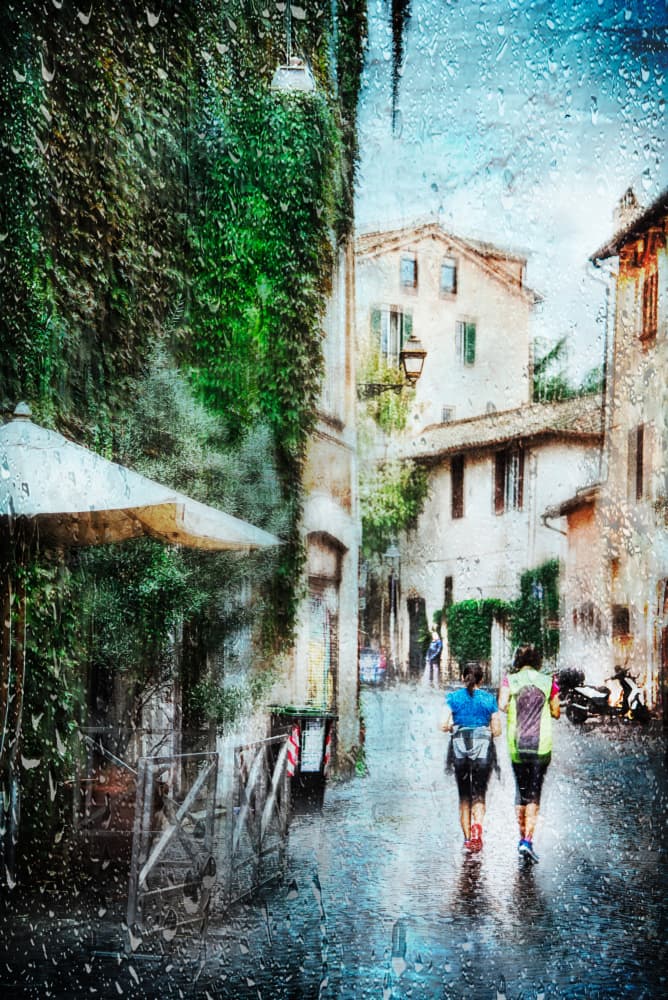Rainy Old Town Walk by Nicodemo Quaglia — canvas wall art