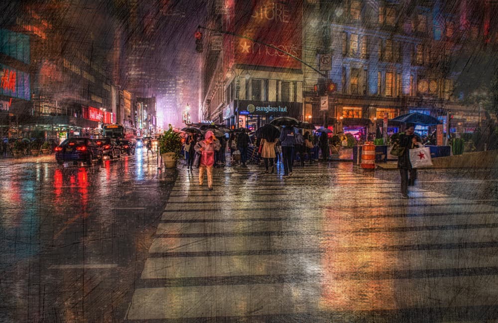 Rainy City Night by Anette Ohlendorf — canvas wall art
