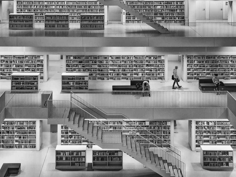 Modern Library Architecture by Luc Vangindertael (laGrange) — canvas wall art
