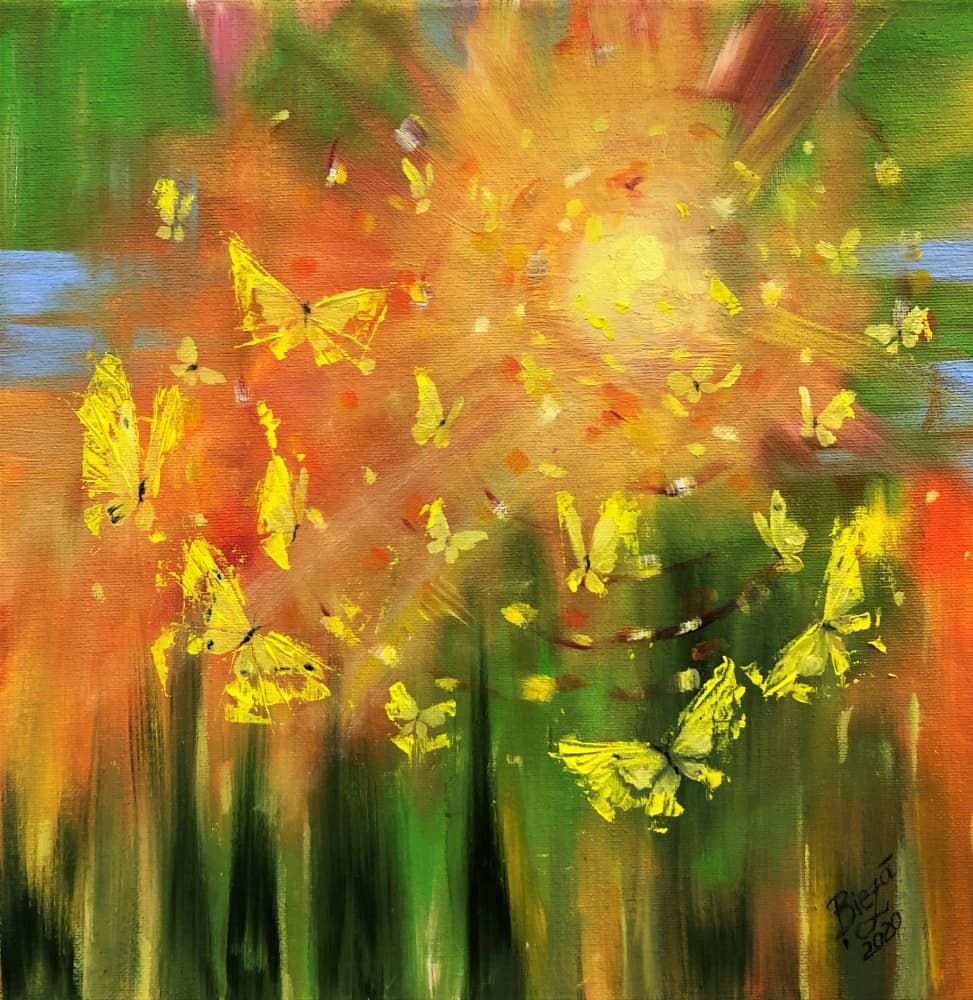Golden Butterflies Sunlight Glow by Anda Bieza — canvas wall art