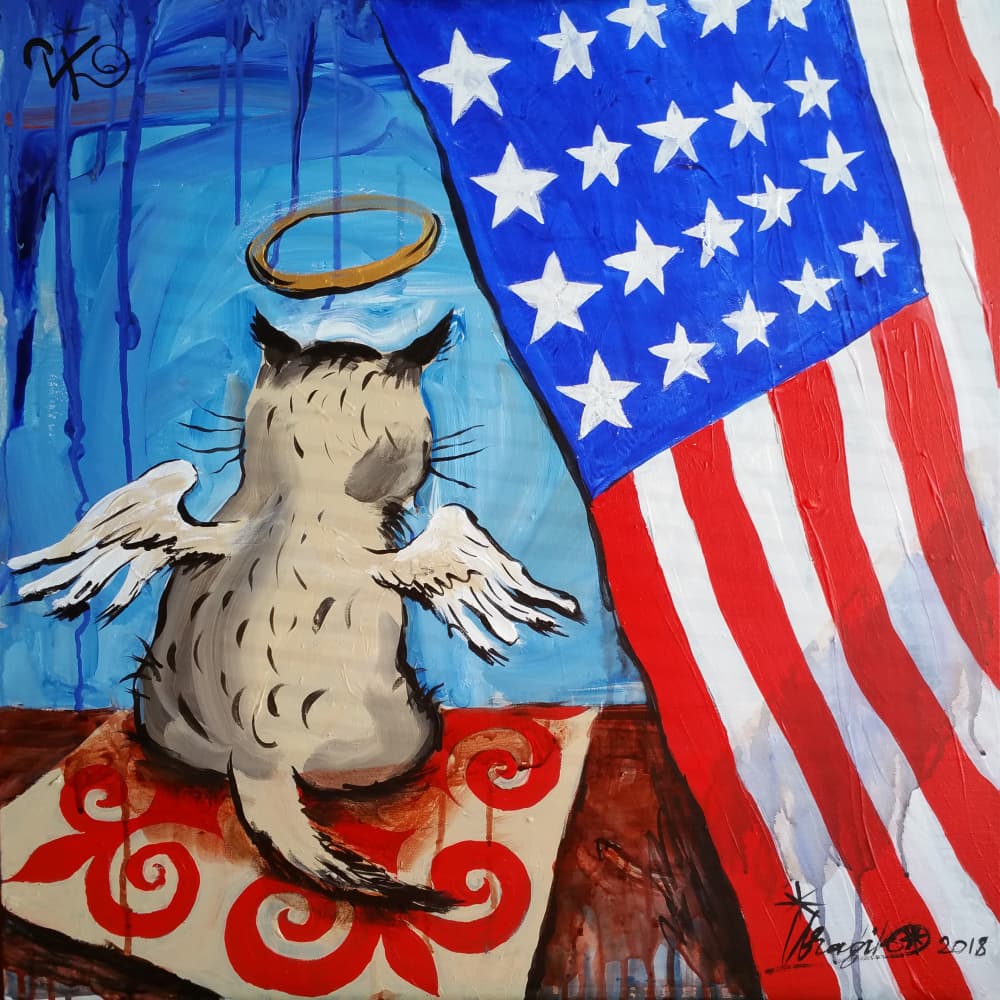 Angel Cat American Flag by Kanat Ibragimov — canvas wall art