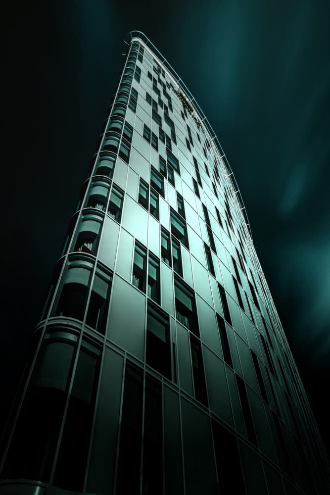 Dramatic Teal Skyscraper by Jürgen Muß — canvas wall art