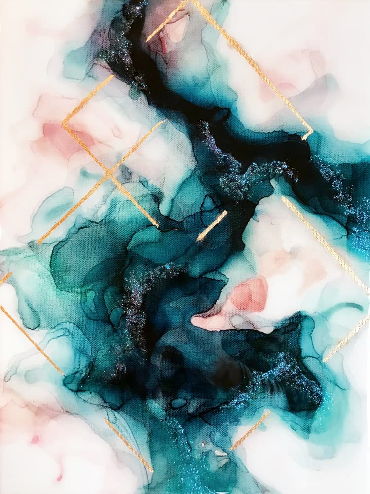 Abstract Teal Gold Flow by Alyson Storms — canvas wall art