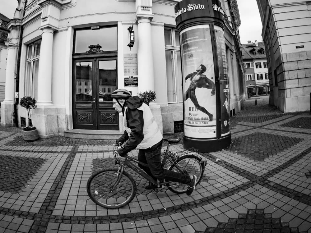 City Cyclist Black White by Udrea Dan — canvas wall art