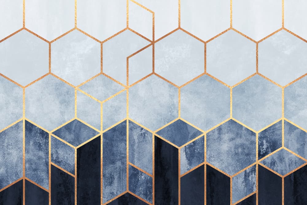 Modern Geometric Blue Hexagons by Elisabeth Fredriksson — canvas wall art