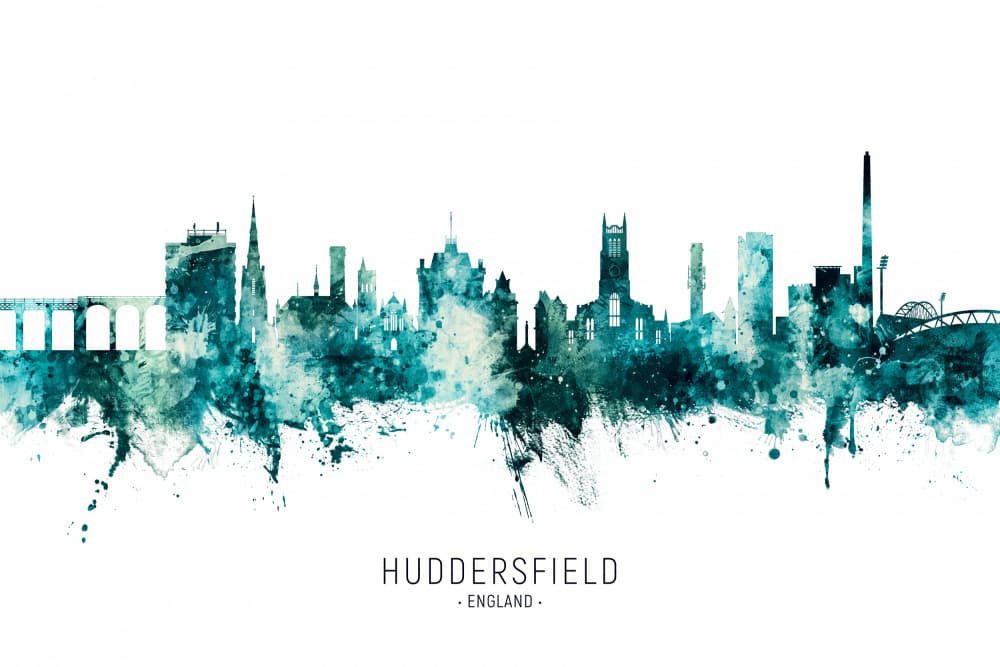 Huddersfield Watercolor Skyline by Michael Tompsett — canvas wall art