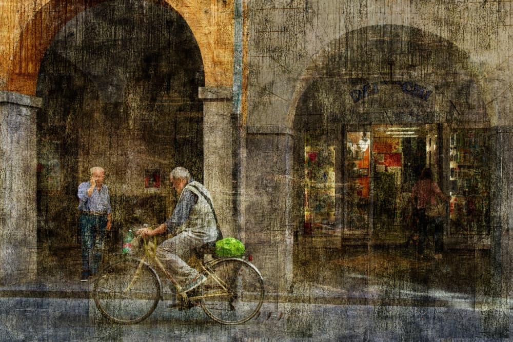 Old Man Cycling Arches by Isabelle DUPONT — canvas wall art