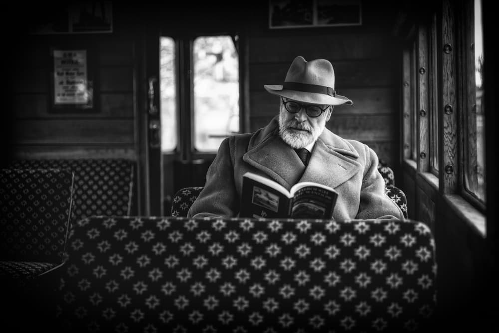 Vintage Train Reader by Richard Bland — canvas wall art