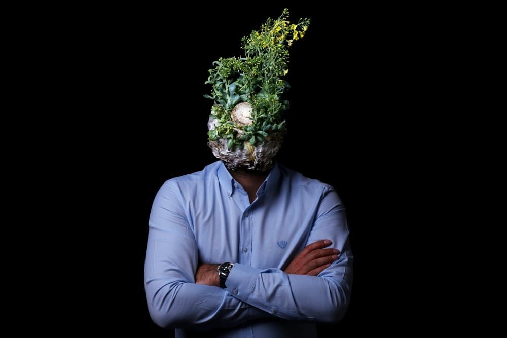 Man With Green Head by Meraj — canvas wall art