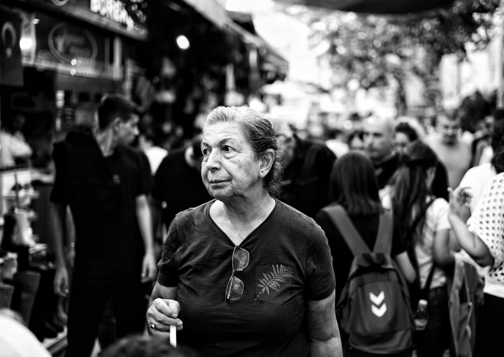 Elderly Woman Market Scene by Ali Ayer — canvas wall art