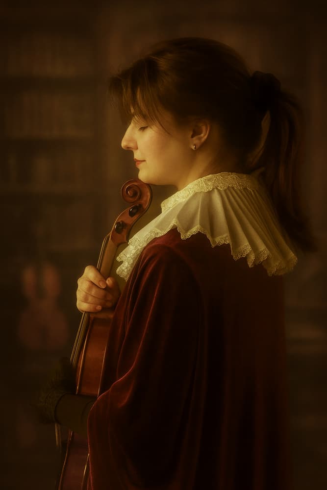 Renaissance Violin Portrait by Ionel Onofras — canvas wall art
