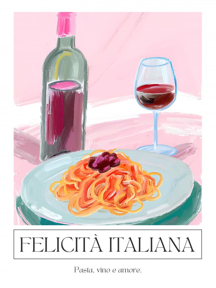 Italian Pasta and Wine by Ohkimiko — canvas wall art
