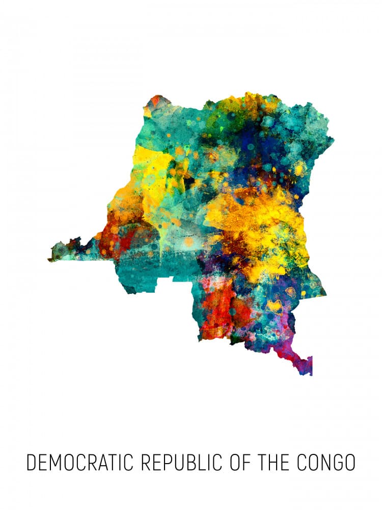 Colorful DR Congo Map by Michael Tompsett — canvas wall art