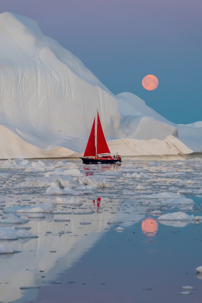 Red Sails Arctic Moon by Marc Pelissier — canvas wall art