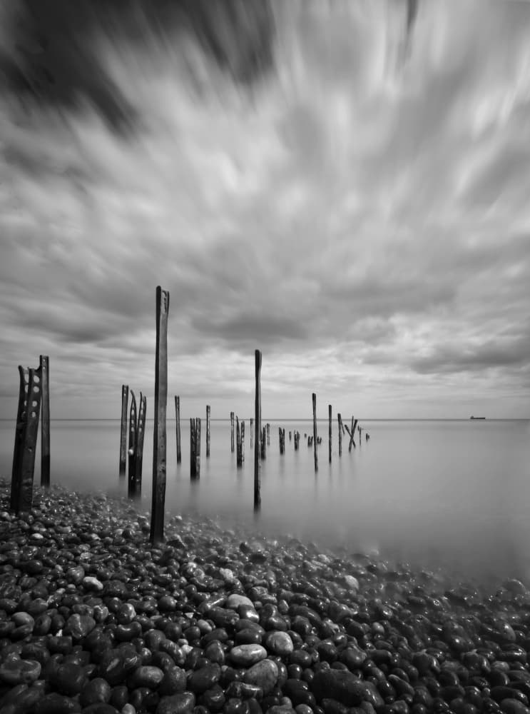 Moody Pier Remnants by Radojica Jevric fotorax — canvas wall art