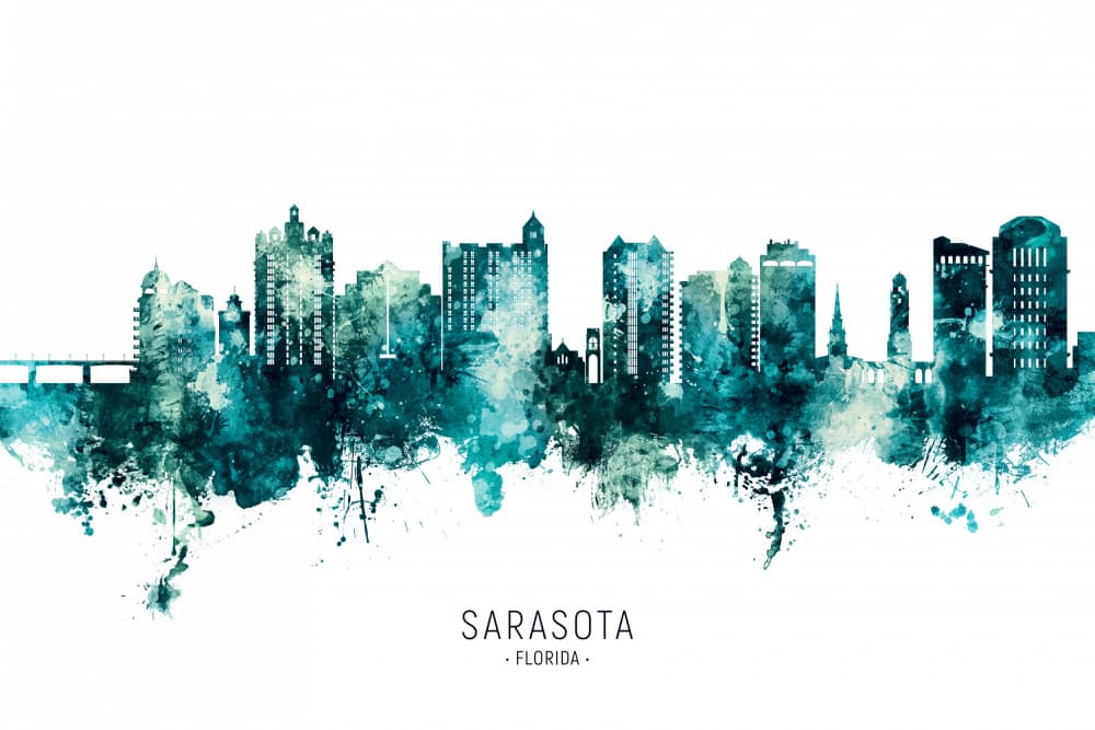 Sarasota Aqua Cityscape by Michael Tompsett — canvas wall art