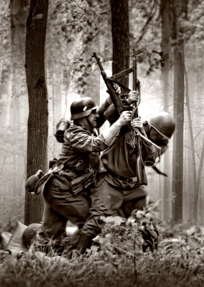 WWII Forest Clash by Dmitry Frizel — canvas wall art
