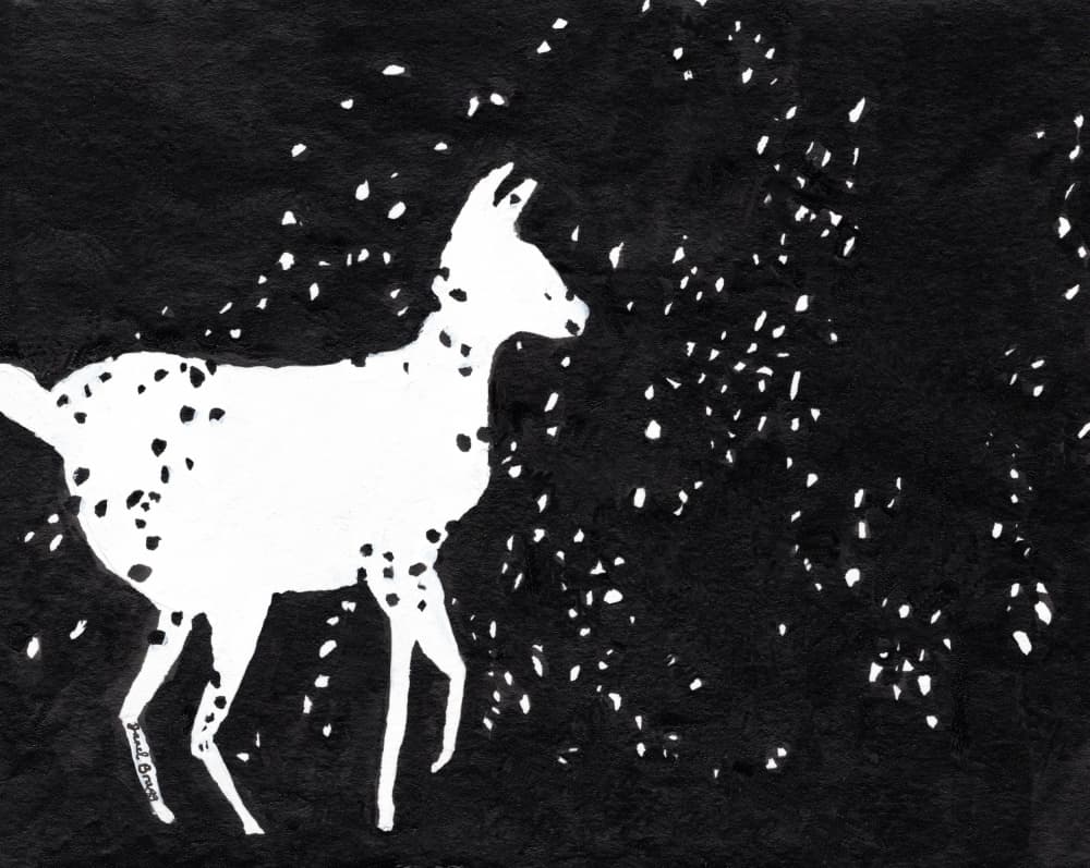 White Deer Night Snow by Janel Bragg — canvas wall art