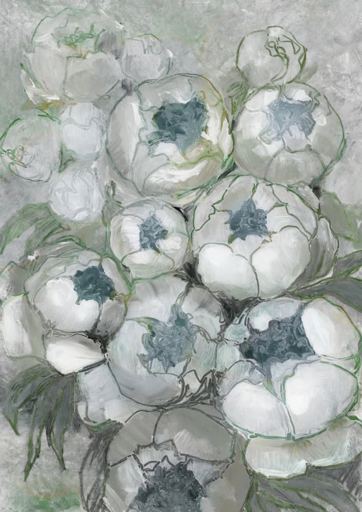Soft White Peonies by Rosana Laiz Blursbyai — canvas wall art
