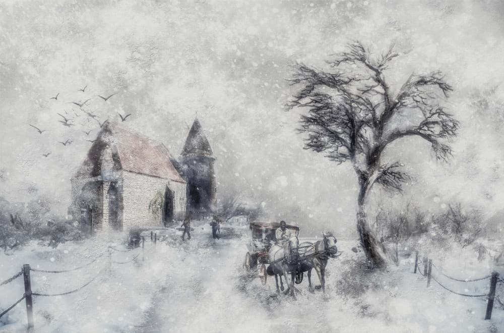 Winter Village Journey by Charlaine Gerber — canvas wall art