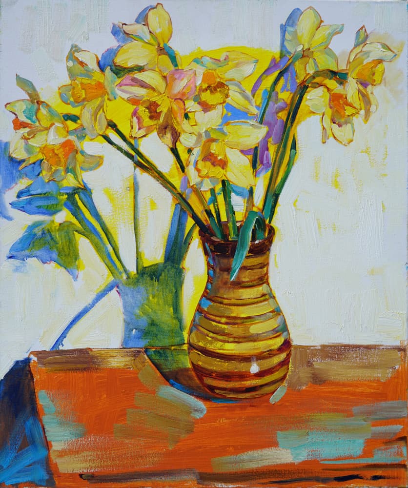 Vibrant Daffodils Still Life by Andrii Kutsachenko — canvas wall art