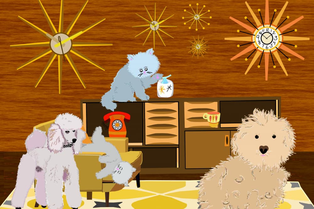 Playful Retro Pets by Lynnda Rakos — canvas wall art