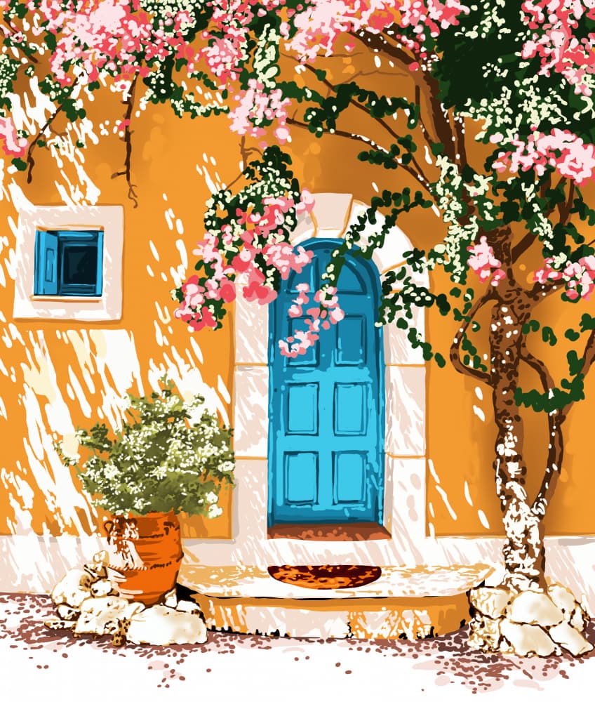Mediterranean Blue Door by Uma Gokhale — canvas wall art