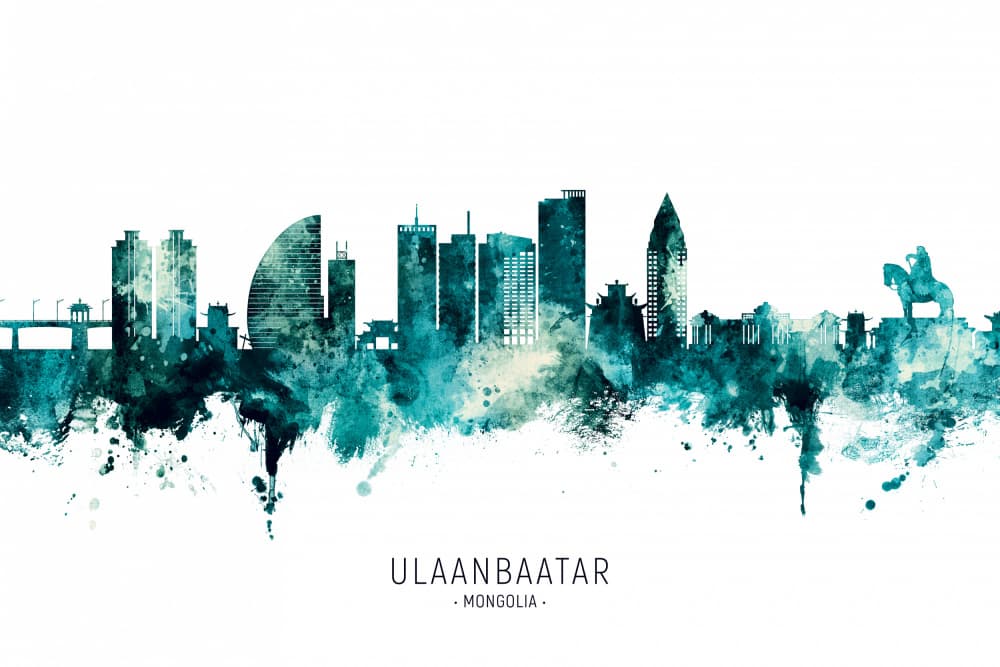 Ulaanbaatar Watercolor Skyline by Michael Tompsett — canvas wall art