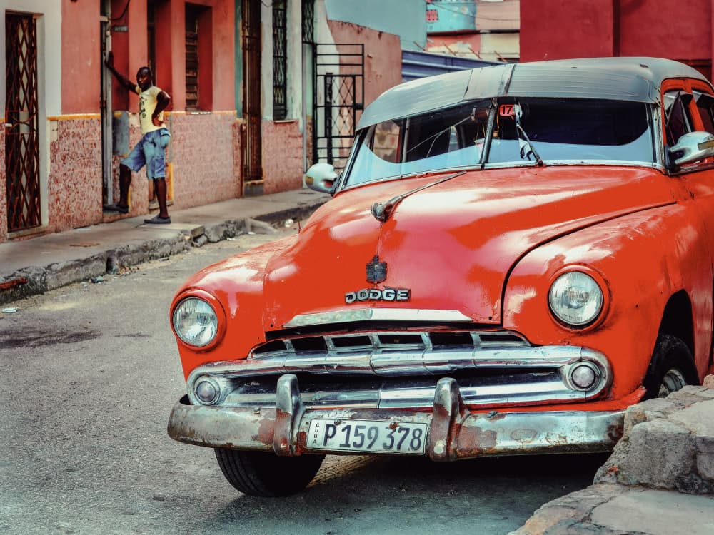 Classic Red Cuban Car by Andy Bauer — canvas wall art