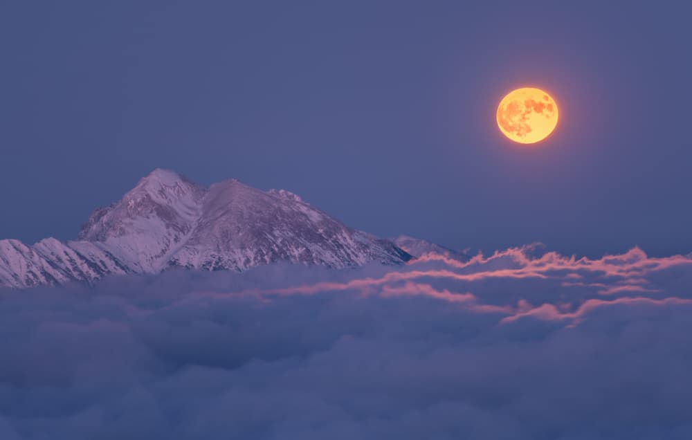 Orange Moon Over Mountains by Ales Krivec — canvas wall art
